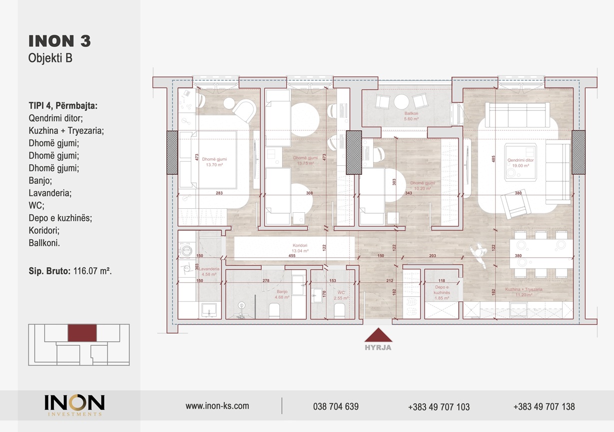 Tipi 4 — 3 Dhoma Gjumi + Lavanderi