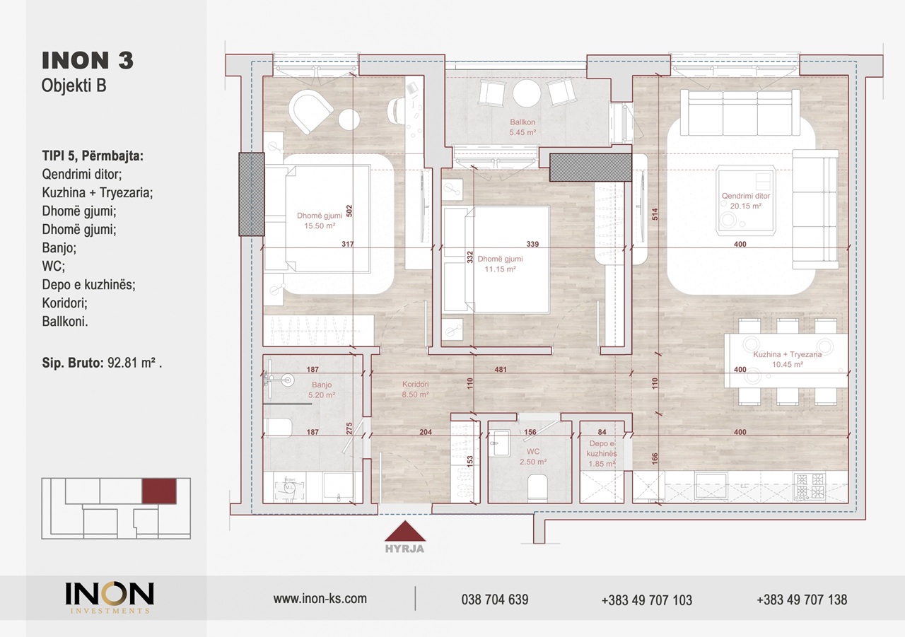 Tipi 5 — 2 Dhoma Gjumi + Ballkon